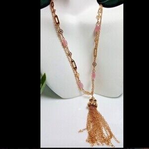 Lydell NYC Gold  Pink Bohemian Tassel Pendant necklace 16"